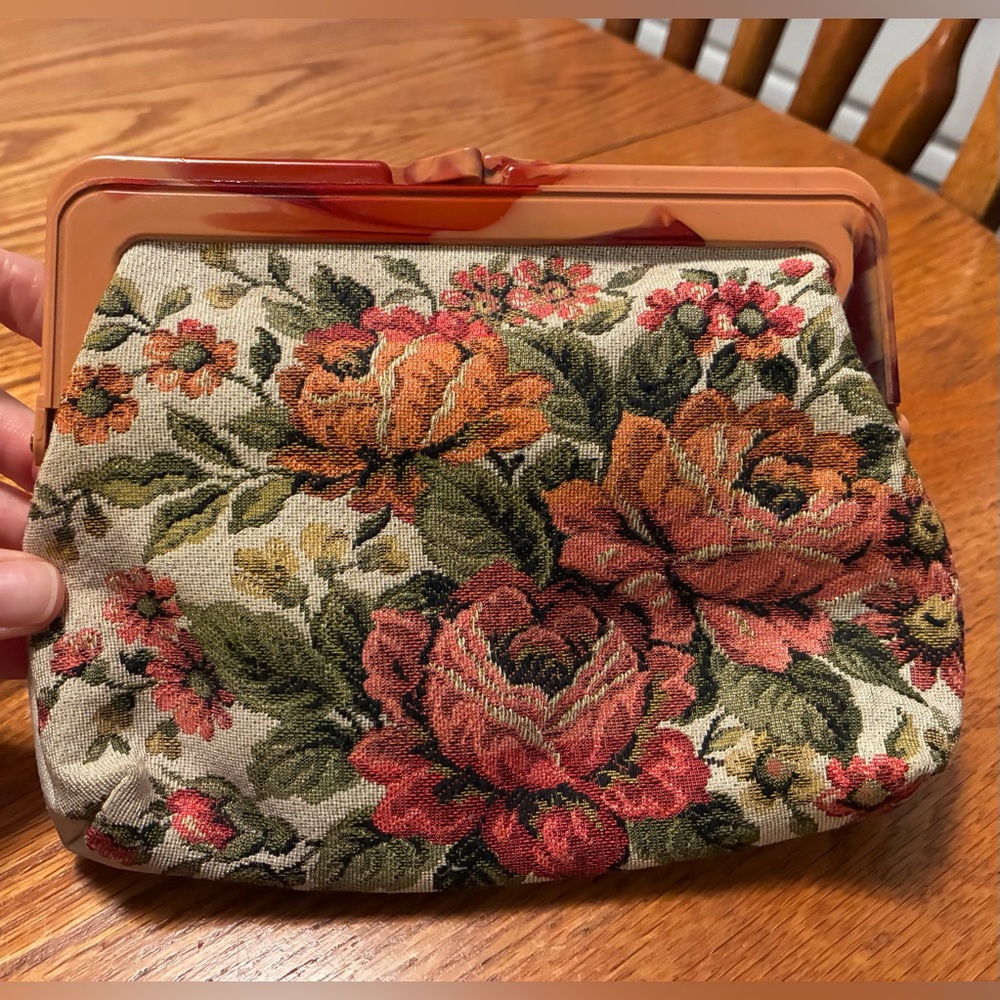 Vintage Floral Tapestry Clutch Bag
